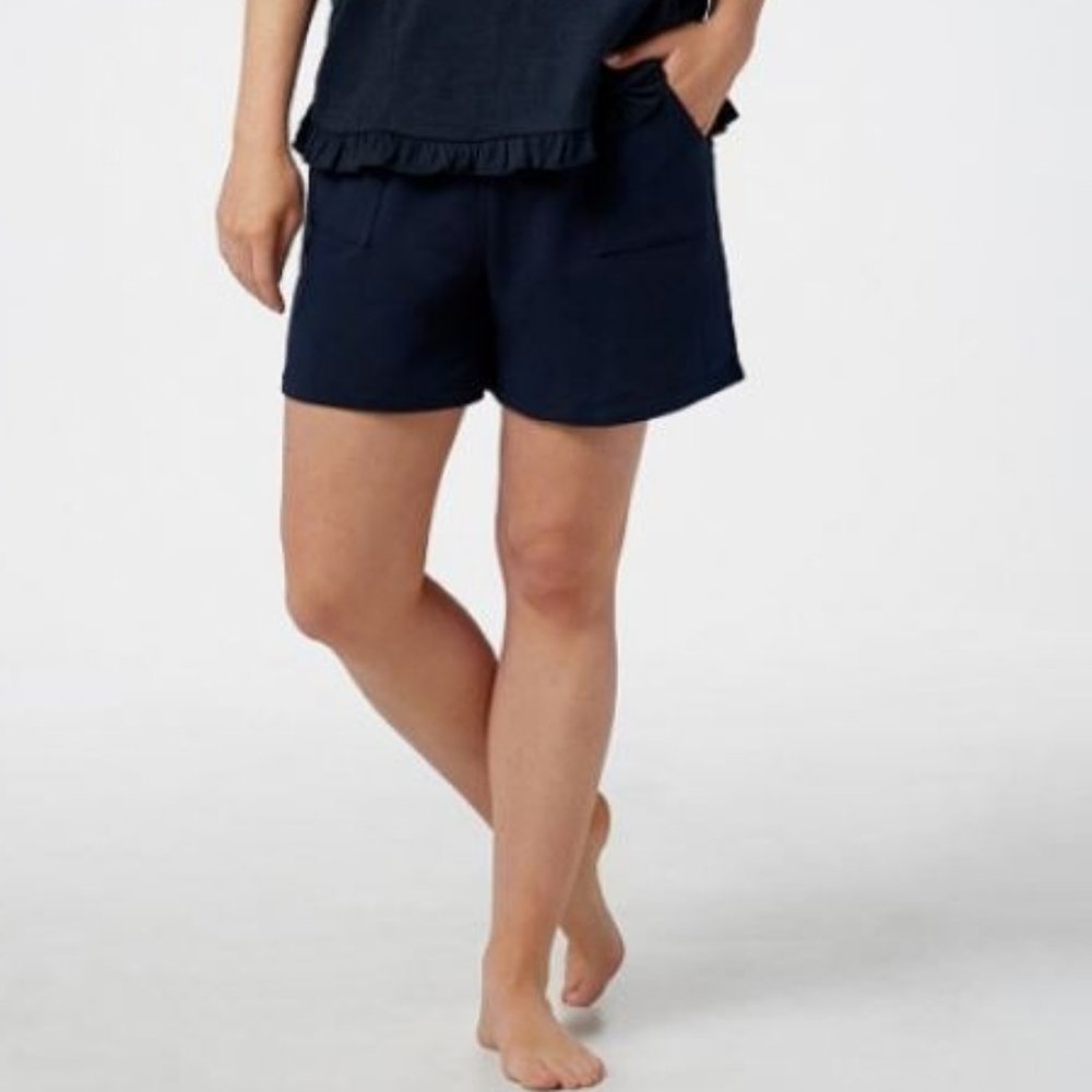 AnyBody French Terry Tie Waist Shorts Navy 5214